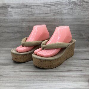 Veronica Beard Pink and Tan Wedge Sandals
